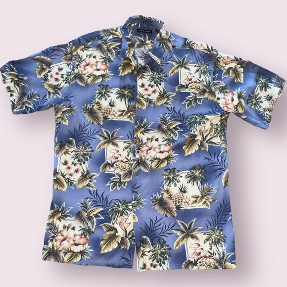 Vintage Print Hawaiian Dog Shirts / Navy Blue | Vintage Inspired prints hibiscus, palm tree.